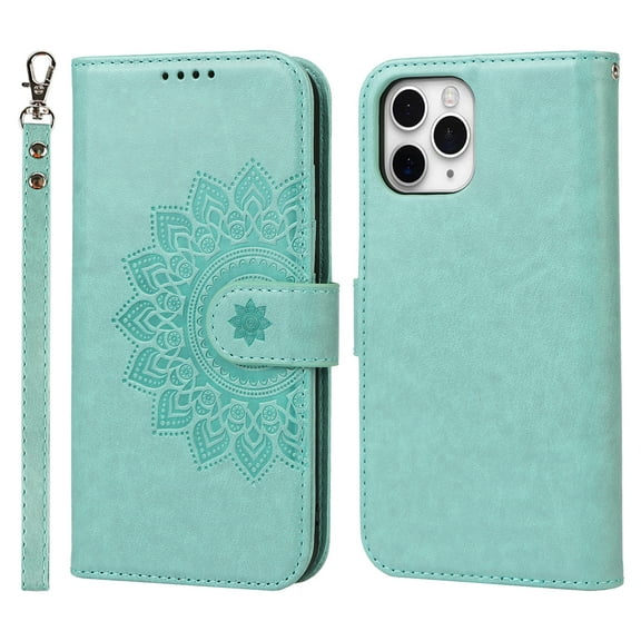 Allytech iPhone 11 pro case, mandala Embossed Wallet Card Cash Slots PU Premium Leather Magnetic Flip Kickstand Shockproof Ultra-Slim Cover for iPhone 11 pro 5.8 inch,Green