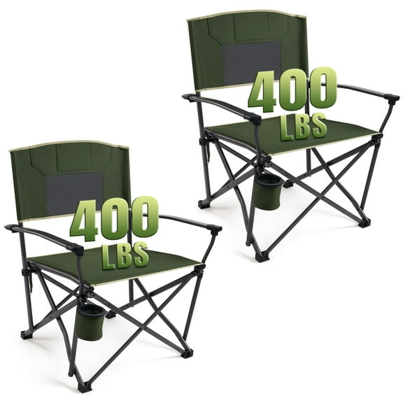 Strong & Durable 2-Pack Folding Chairs - 400lbs Capacity. All-You-Need Comfort: Sturdy Steel Frame, Breathable Mesh Back, And Swivel Cup Holder. Ideal for Outdoor, Camping, Hunting, And Lawn Events.