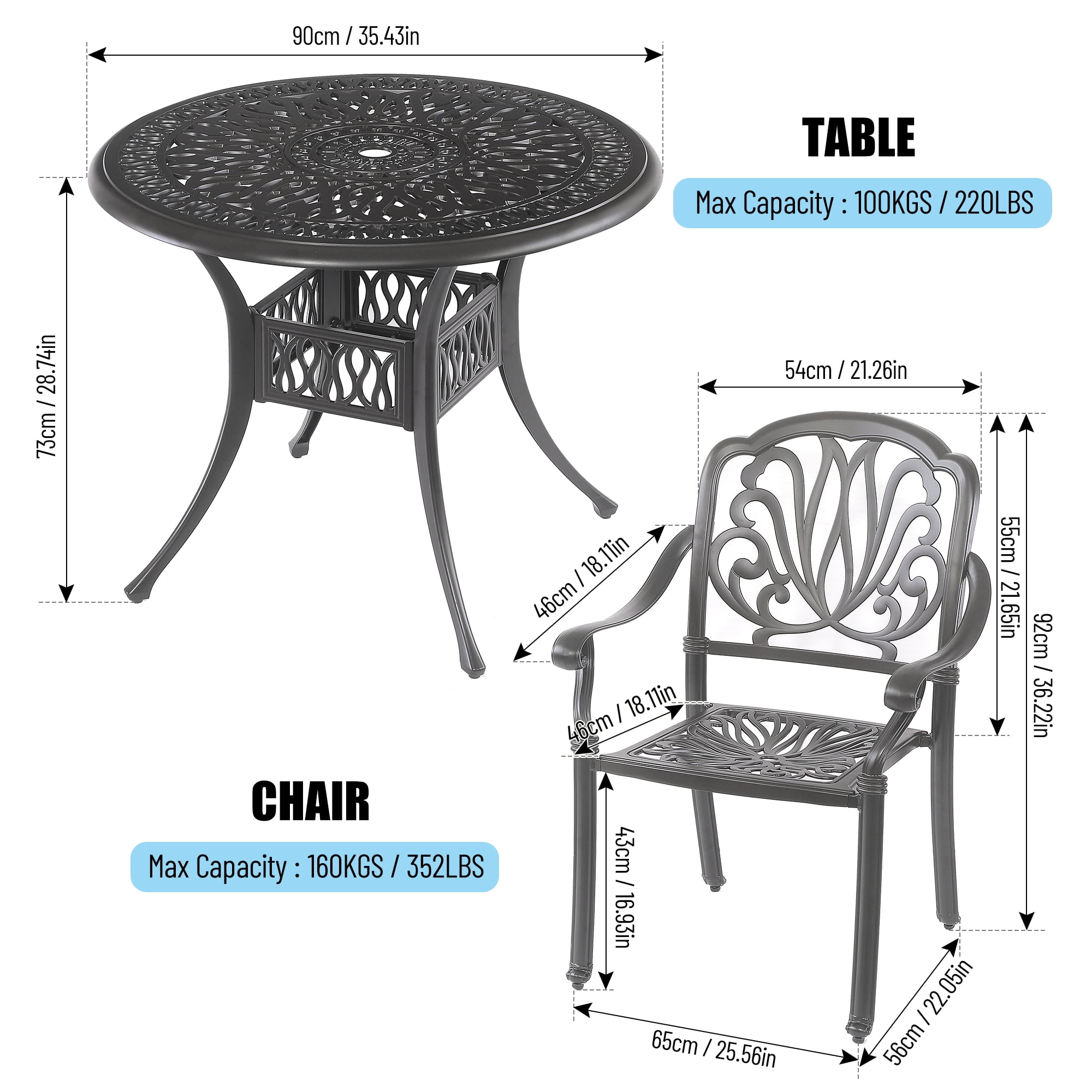 Kadyn 5PCS Outdoor Furniture Dining Table Set, All-Weather Cast Aluminum Patio Furniturev with 1 Round Table, 4 Chairs and Umbrella Hole, Outside Patio Table and Chairs for Patio Garden Deck, Black Kadyn 5PCS Outdoor Furniture Dining Table Set, All-Weather Cast Aluminum Patio Furniturev with 1 Round Table, 4 Chairs and Umbrella Hole, Outside Patio Table and Chairs for Patio Garden Deck, Black
