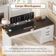 thumbnail image 3 of 55" Executive Desk with Power Outlets and Storage, Wood Computer Desk with 2 Drawers & 1 File Drawer for Home Office, Large PC Workstation Farmhouse Office Desk, White, 3 of 9
