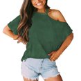 thumbnail image 1 of Tops de un solo lado con hombros descubiertos, color puro, moda suave para la piel, jersey de manga corta para mujer, Tops para el trabajo diario, verde L, 1 of 6