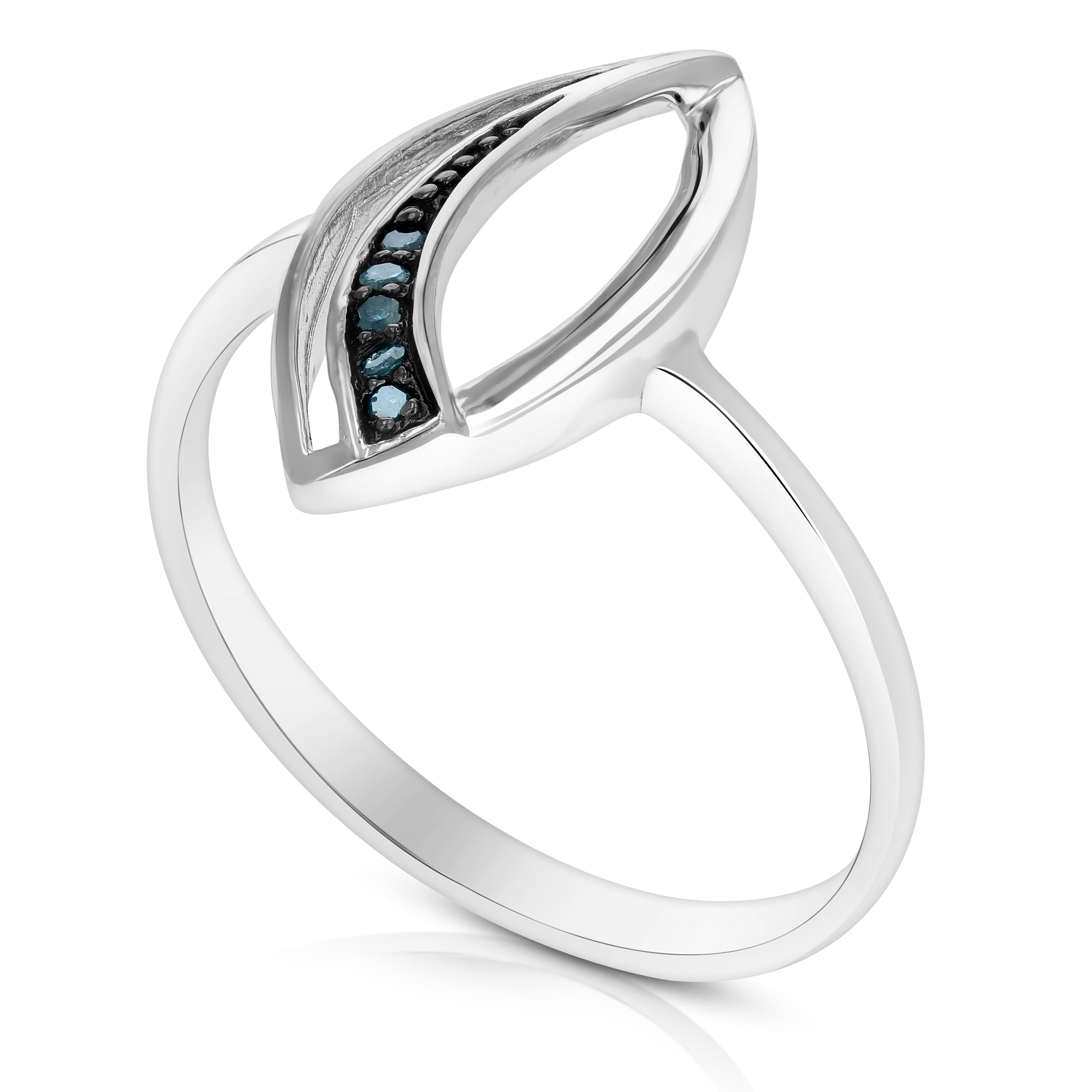 Vir Jewels 1/20 CTTW Blue Diamond Marquise Ring .925 Sterling Silver with Rhodium Size 7 Female Adult