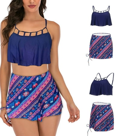 

Finelylove Swimsuits Lightly Lined Sport Bra Style Shorts Blue XXL