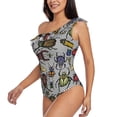 thumbnail image 2 of Haiem Bright Insects Women's One Piece Swimsuits Tummy Control One Shoulder Bathing Suits Ruffle Swimwear-Medium, 2 of 8