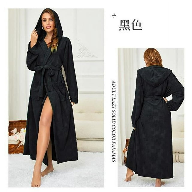 Mialoley Couple Matching Kimono Bathrobe Solid Color Long Sleeve Spa Night Hooded Robe for Soft Pajama Outfit