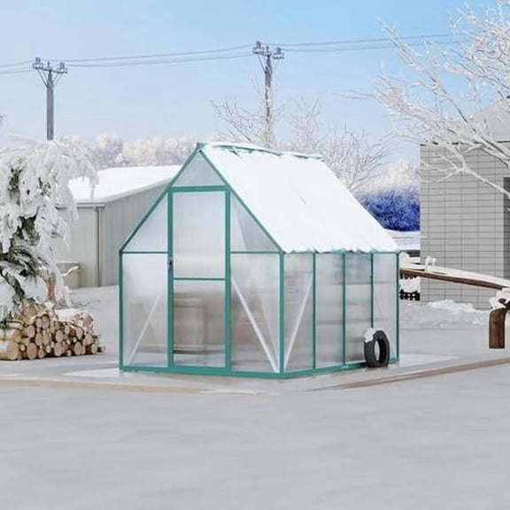 Large Walk-In Aluminum Frame Polycarbonate Greenhouse, Outdoor Plant House with Roof Vent Lock Door Ground Nail, Garden Backyard Vegetable Flower Protection Shelter