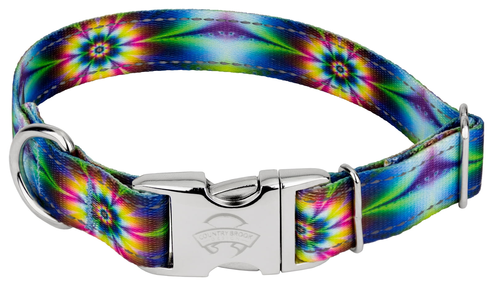 Country Brook Petz® Premium Tie Dye Flowers Reflective Dog Collar
