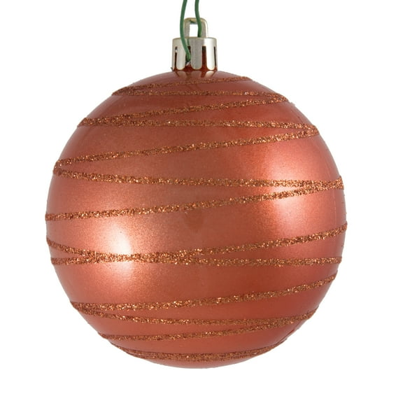 Vickerman 3" Coral Candy Finish Ball with Glitter Lines. Add some sparkle to your holiday decorating project with this candy finish ornament that features a glitter line pattern. Includes 6 pieces per