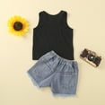 thumbnail image 3 of Baby Girl's Summer Outfit Sets Black Sleeveless Sunflower Print Tank Top Sunflower Print Denim Shorts, 3 of 7