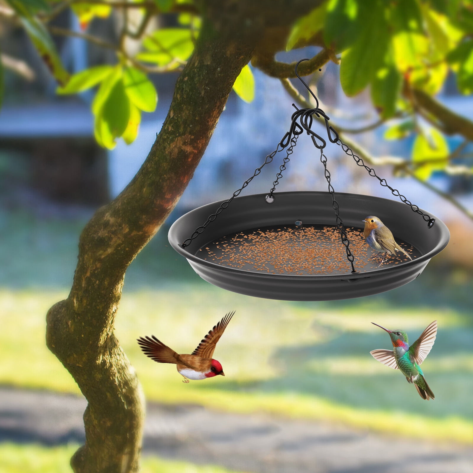 Austok 12.8" Home Garden Platform Bird Feeder Large Hanging Tray Squirrel Feeder Seed Catcher Tray Bird Viewing Backyard Large Capacity Dark Grey 2Pcs