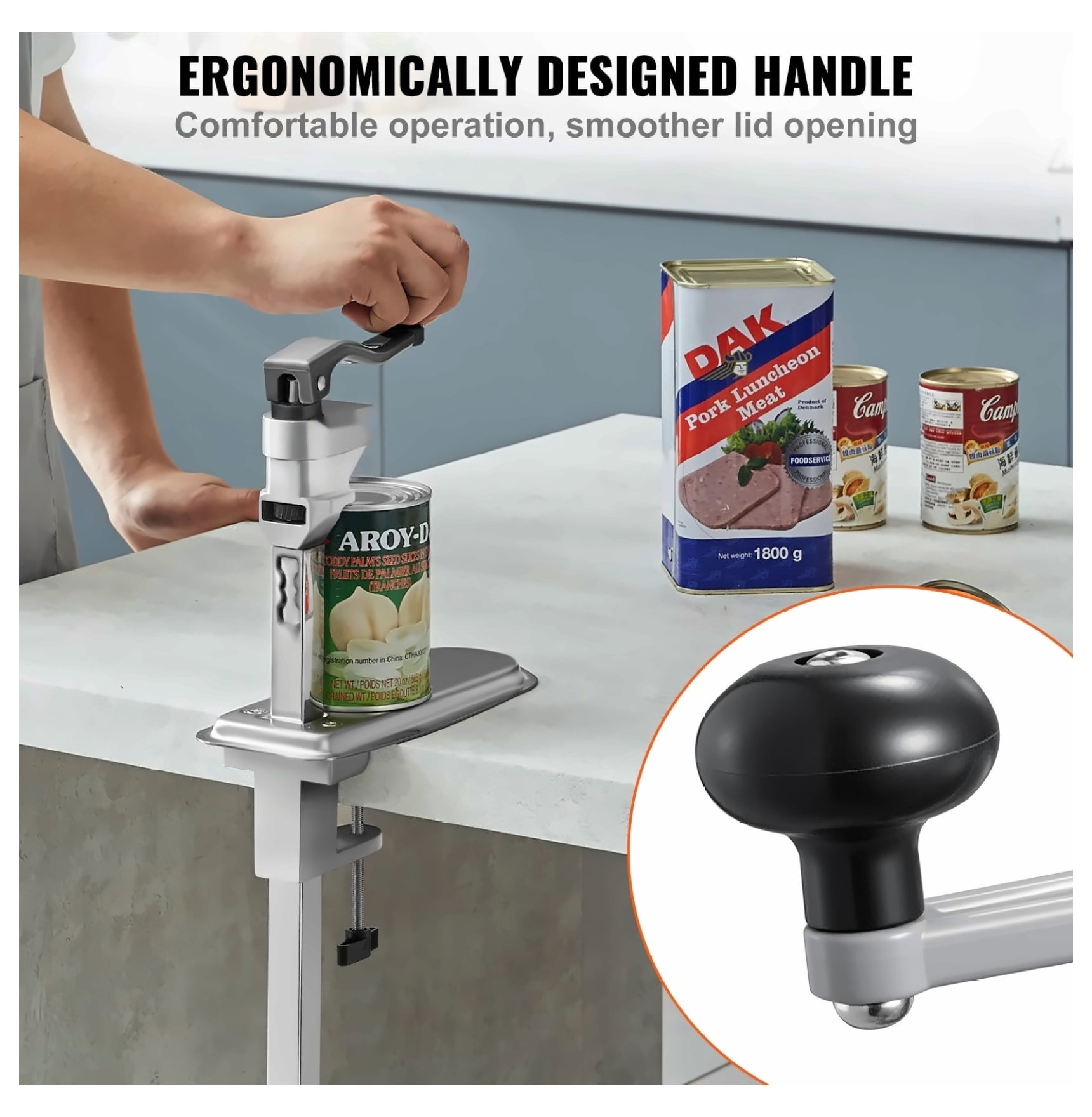 Commercial Can Opener - Heavy Duty Manual Tabletop Can Opener for Large Cans, Adjustable Height, Restaurant Hotel Kitchen Use