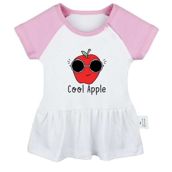 iDzn Cool Apple Funny Dresses For Baby, Newborn Babies Skirts, Infant Princess Dress, 0-24M Kids Graphic Clothes (Pink Raglan Dresses, 0-6 Months)
