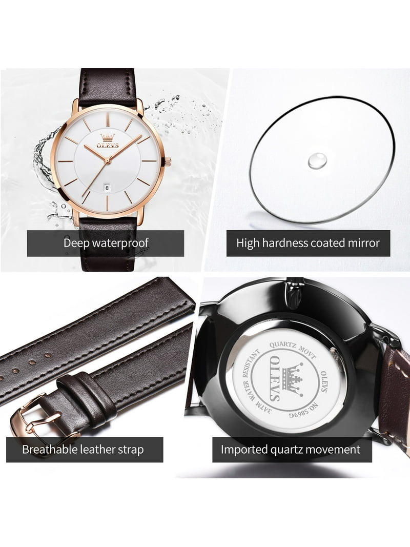 Minimalist Analog Date Watch with Leather Strap, Quartz Movement, Waterproof Mens Watches Minimalist Ultra Thin Fashion Casual Analog  main image 3