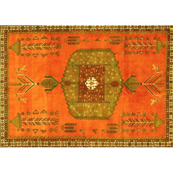 Ahgly Company Machine Washable Indoor Rectangle Persian Yellow Traditional Area Rugs, 8' x 12'