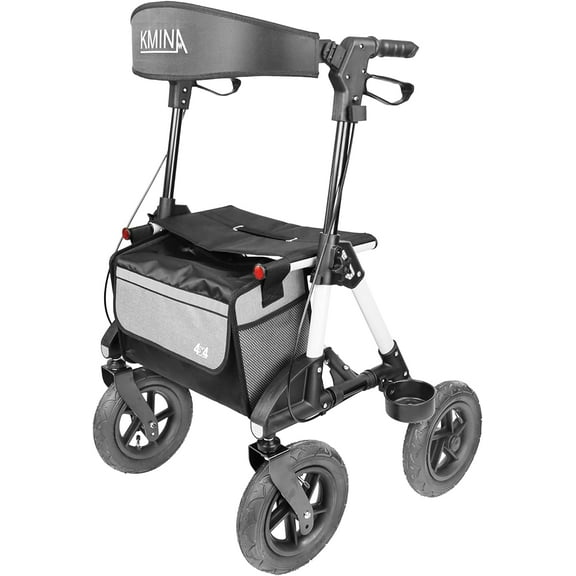 KMINA PRO - All Terrain Walker Rollator with Wheels and Seat, Outdoor Rollator with Pneumatic Tires