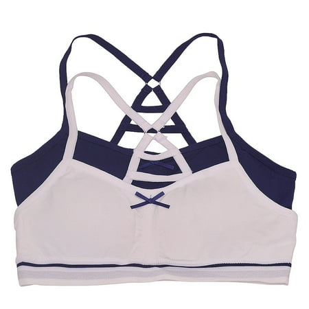 Sophia Cami - Girls White Navy Strappy Back Tiny Tie Accent 2 Pc Cami Bra Set 8