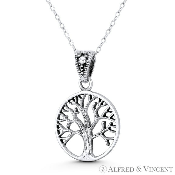 Tree-of-Life / Etz Chaim Kabbalah 30x19mm (1.2x0.75in) Pendant & Chain Necklace in Oxidized .925 Sterling Silver