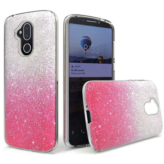 GSA Two-Tone Glitter Candy Case For Alcatel 7 Folio - Hot Pink/Silver