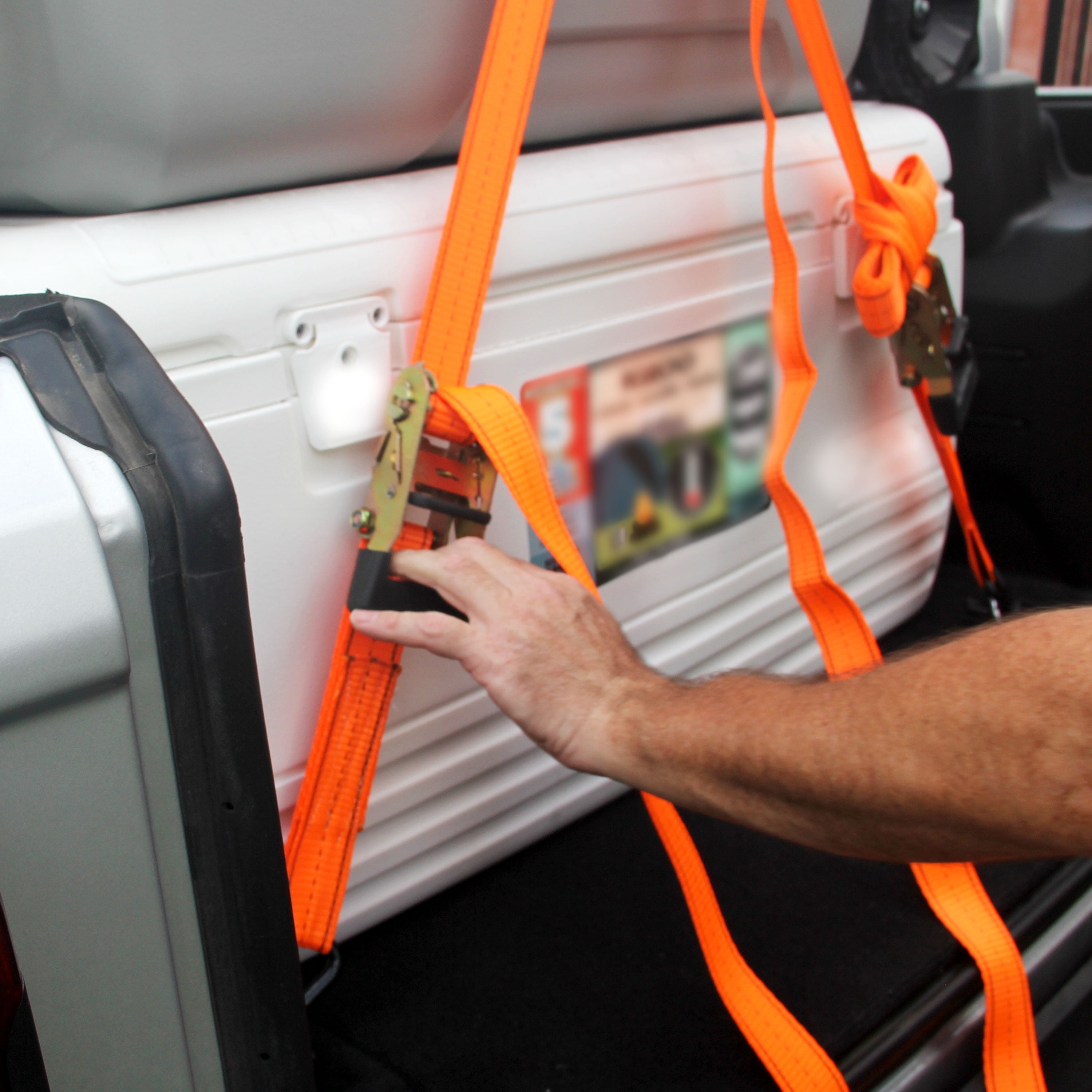 HFS(R) 4Pcs 1.5" x 15 ft Heavy Duty Ratchet Cargo Tie Down Straps 3000 lbs Dual J-Hooks Orange