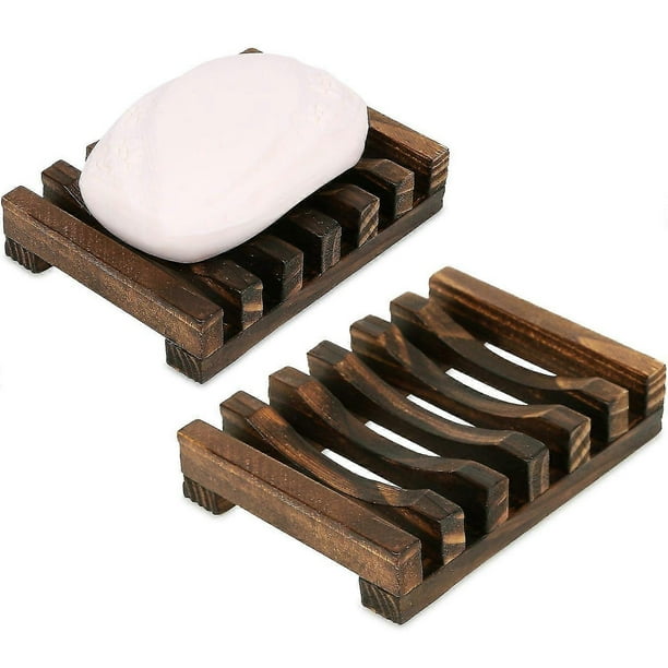 Soap Dish Wooden Soap Saver Holder Sink Bathroom Shower Rectangular Hand Craft For Soap,sponges And More(2 Pack)