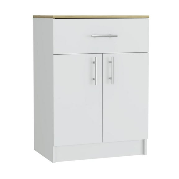 Pantry Cabinet 1 Drawer 2 Shelves 2 Doors White/Light Oak Engineered Wood