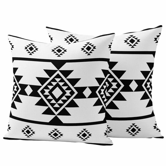 White Black Boho Outdoor Waterproof Pillow Covers, Southwest Ethnic Abstract Geometric Decorative Square Throw Pillowcase Sofa Cushion Sham for Patio/Couch/Chair, 24"x24" 2 Pack