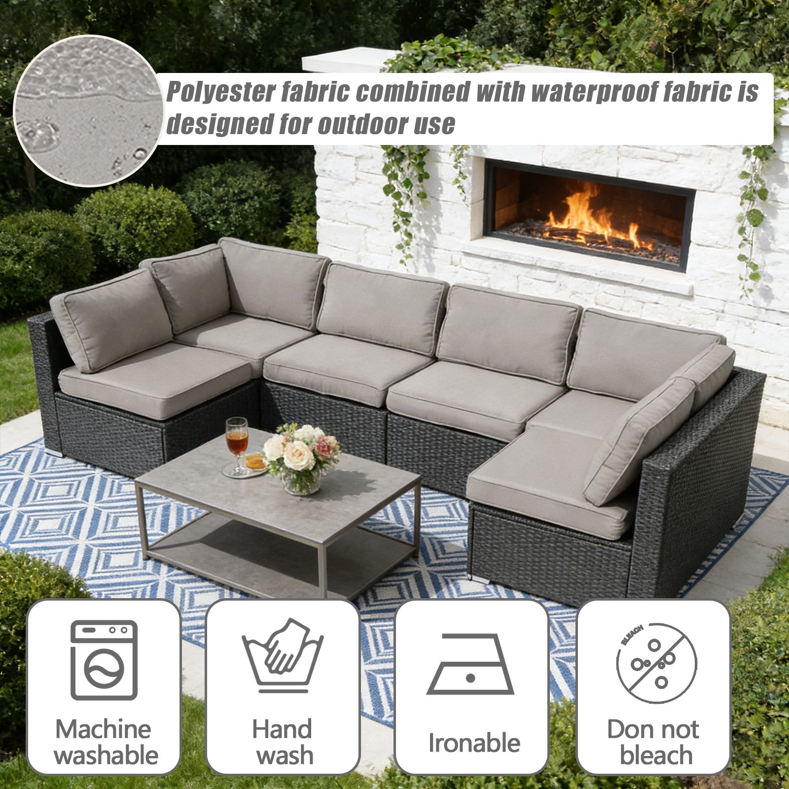 14 Pcs Patio Cushion Covers Replacement Outdoor Couch Cushions Covers Splashproof Sofa Slipcovers Set with Zippers,Patio Furniture Protector, Couch 3 Sizes, Covers Only