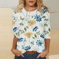 thumbnail image 2 of WXLWZYWL Womens Summer Tops T-Shirt Mid-Length 3/4 Sleeves Blouse Round Neck Casual Tops Blue, 2 of 5