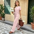 thumbnail image 5 of SGFCWSX Girls Summer Outfits 2 Piece Henley Neck Tops Elastic Waist Straight Leg Pants Casual Daily Clothing Set Pink Size 10, 5 of 7