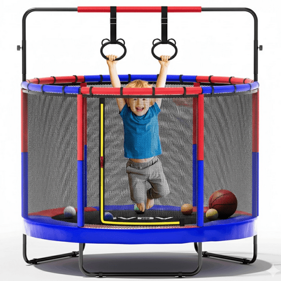 Trampoline for Kids, 60" Toddler Mini Trampoline with Enclosure Net, Basketball Hoop