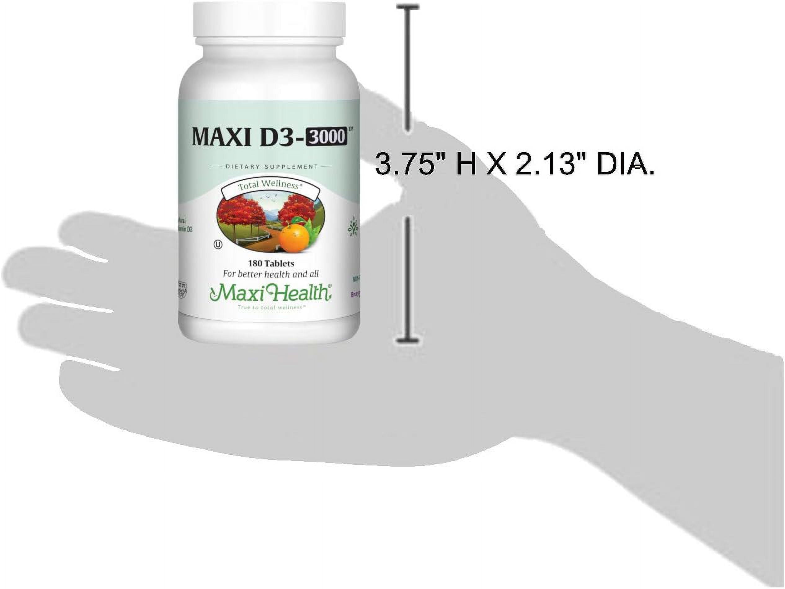 Maxi Health Vitamin D3 3000 IU – Bone & Immune Support Supplement – 180 Tablets – For Adults – Kosher