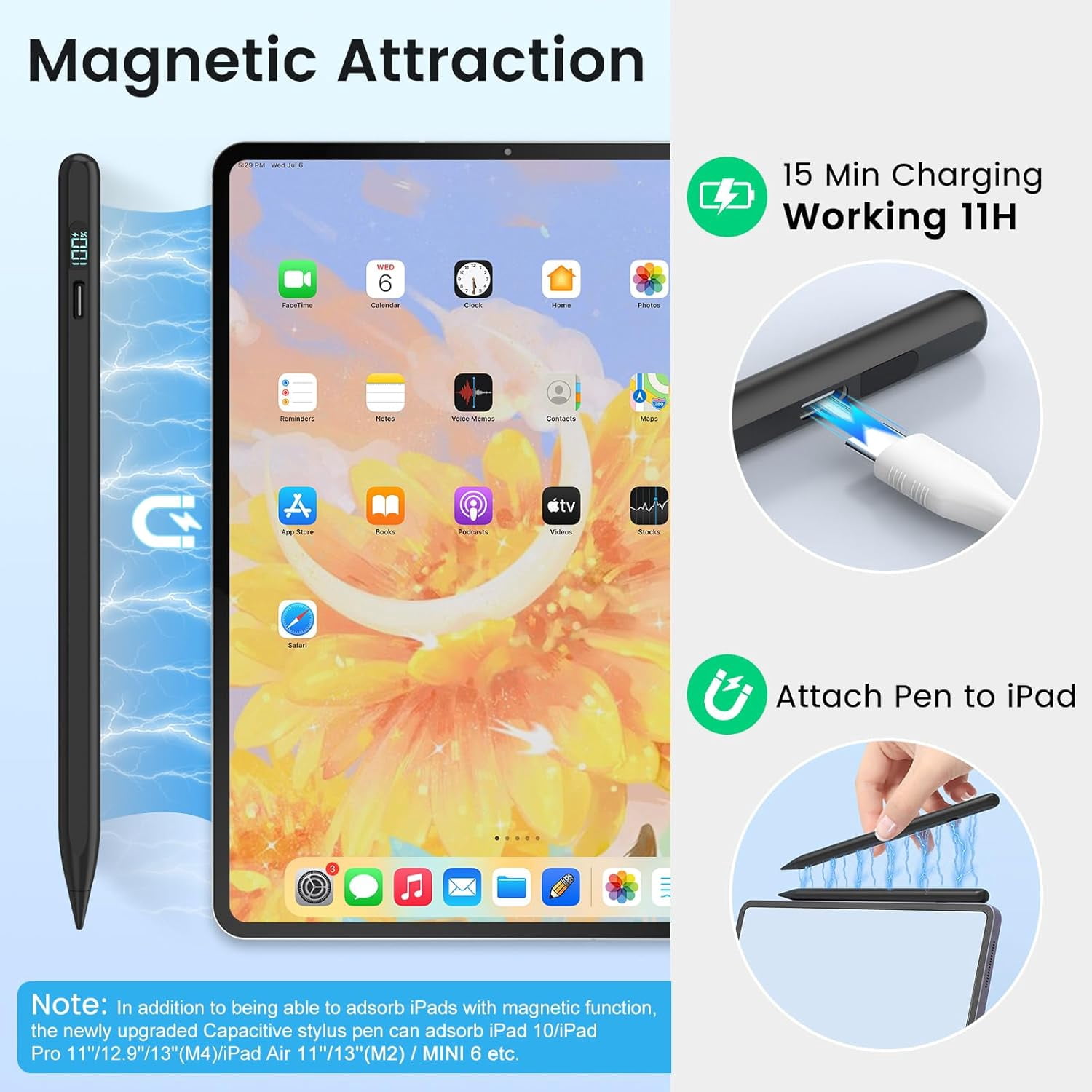 Stylus Pen for iPad 2018-2025, Apple iPad Pens 10th&9th Generation with LED Battery Display, Palm Rejection, Fast USB-C Charging, No Bluetooth, Compatible with iPad Pro Air Mini