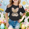thumbnail image 2 of Little Girls Short Sleeve Shirts Cute Bunny Print T Shirt with Bow Tie Summer Casual Top Size 5-6T , Black, 2 of 4