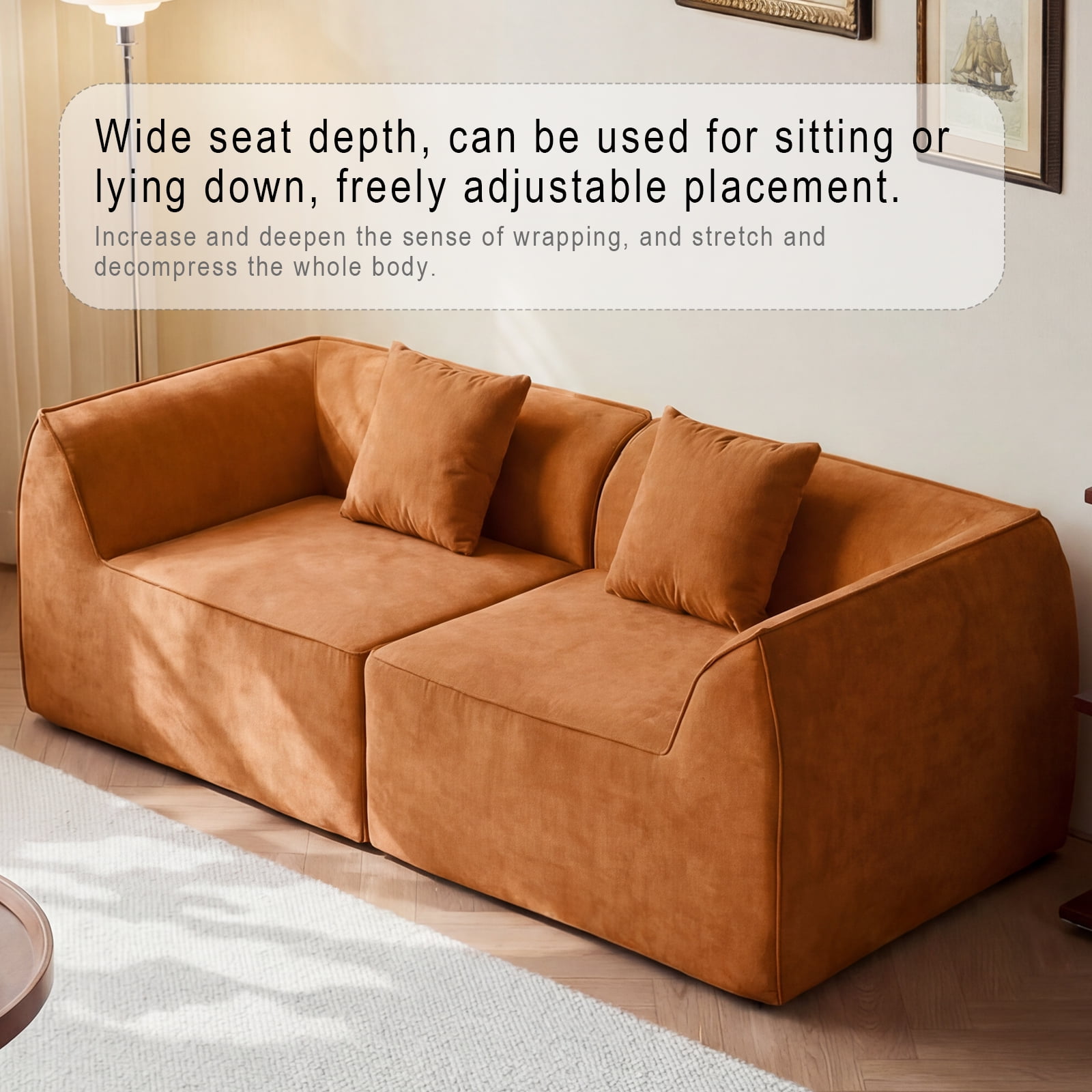 Sofa Bed, Daybed, Sleeper Sofa Compressed Memory Foam 2-Seater Lounger Daybed with Rectangular Pillow for Bedroom Guest Room Dorm, Orange