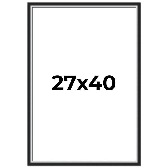 27x40 Frame Black & Silver Solid Wood Picture Frame Width 1.25 Inches | Interior Depth 0.75 Inches