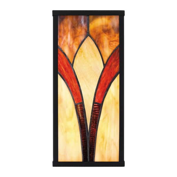 1-Light Matte Black Wall Sconce with Handcrafted Tiffany Glass in Amber, Bisque, and Crimson, Decorative Downlight for Living Room, Hallway, or Dining Area