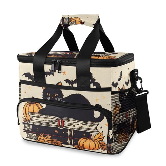 FORMRS Insulated Cooler Bag 24 Cans Capacity Soft Leakproof Lunch Box with Side Pockets, Halloween Cat