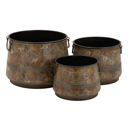 - Decmode Farmhouse 11, 9 and 8 Inch Distressed Brass Metal Planter - Set of 3