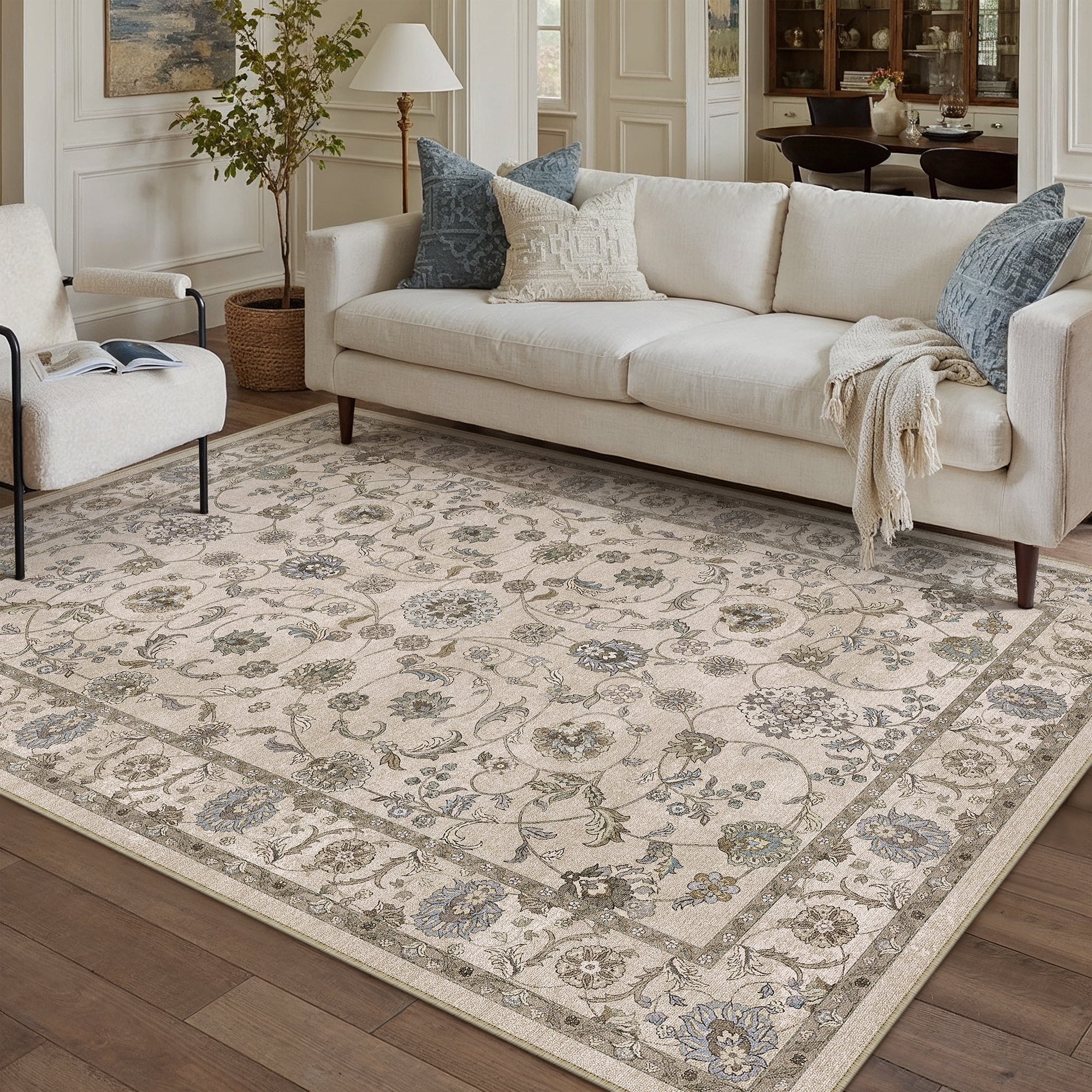 WIPONKEN 5x7 Area Rugs Morris Carpet for Living Room Bedroom Dining Room Office Farmhouse, Machine Washable Non Slip Vintage Persia Rug Brown