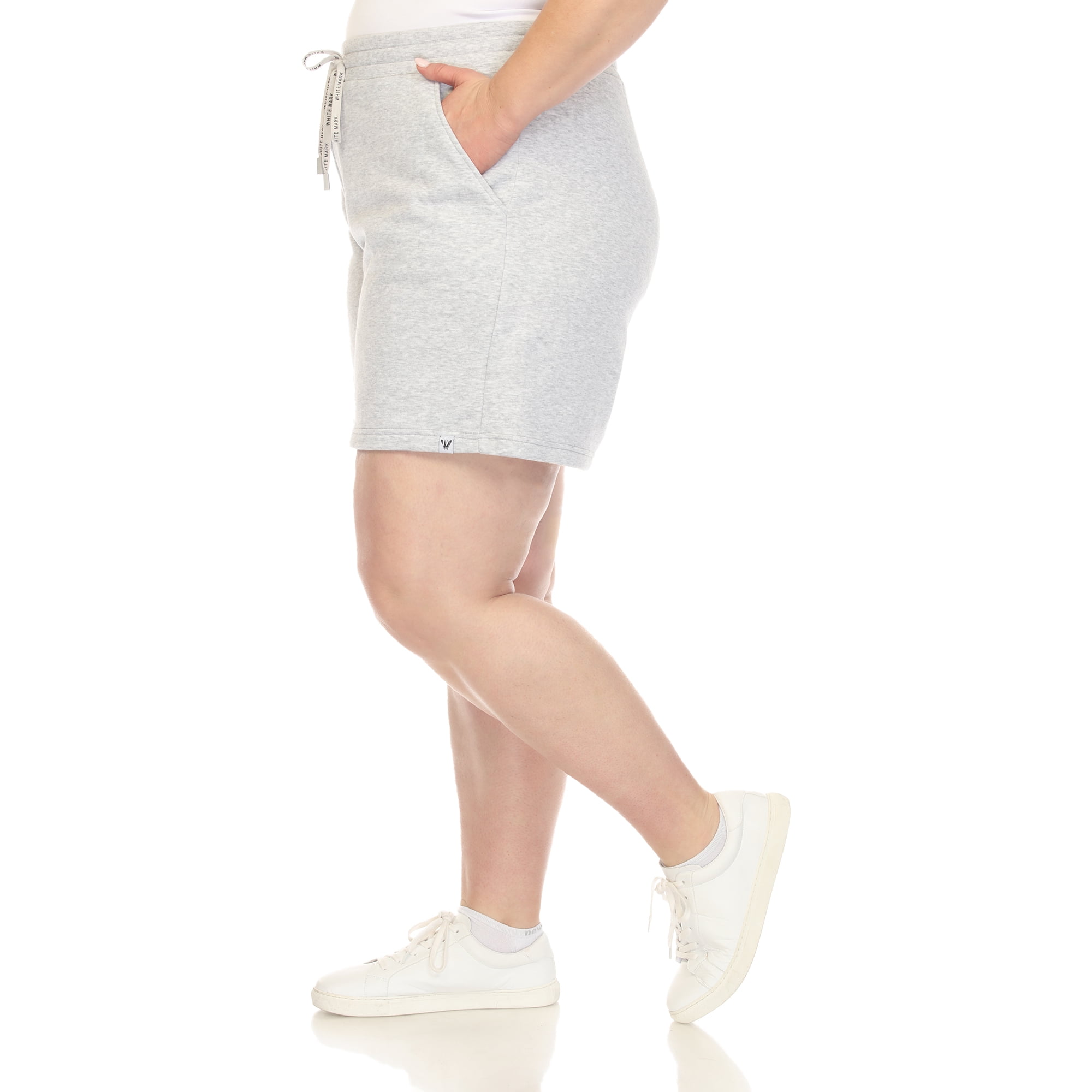 White Mark Women's Plus Size Super Soft Drawstring Waistband Sweat Shorts
