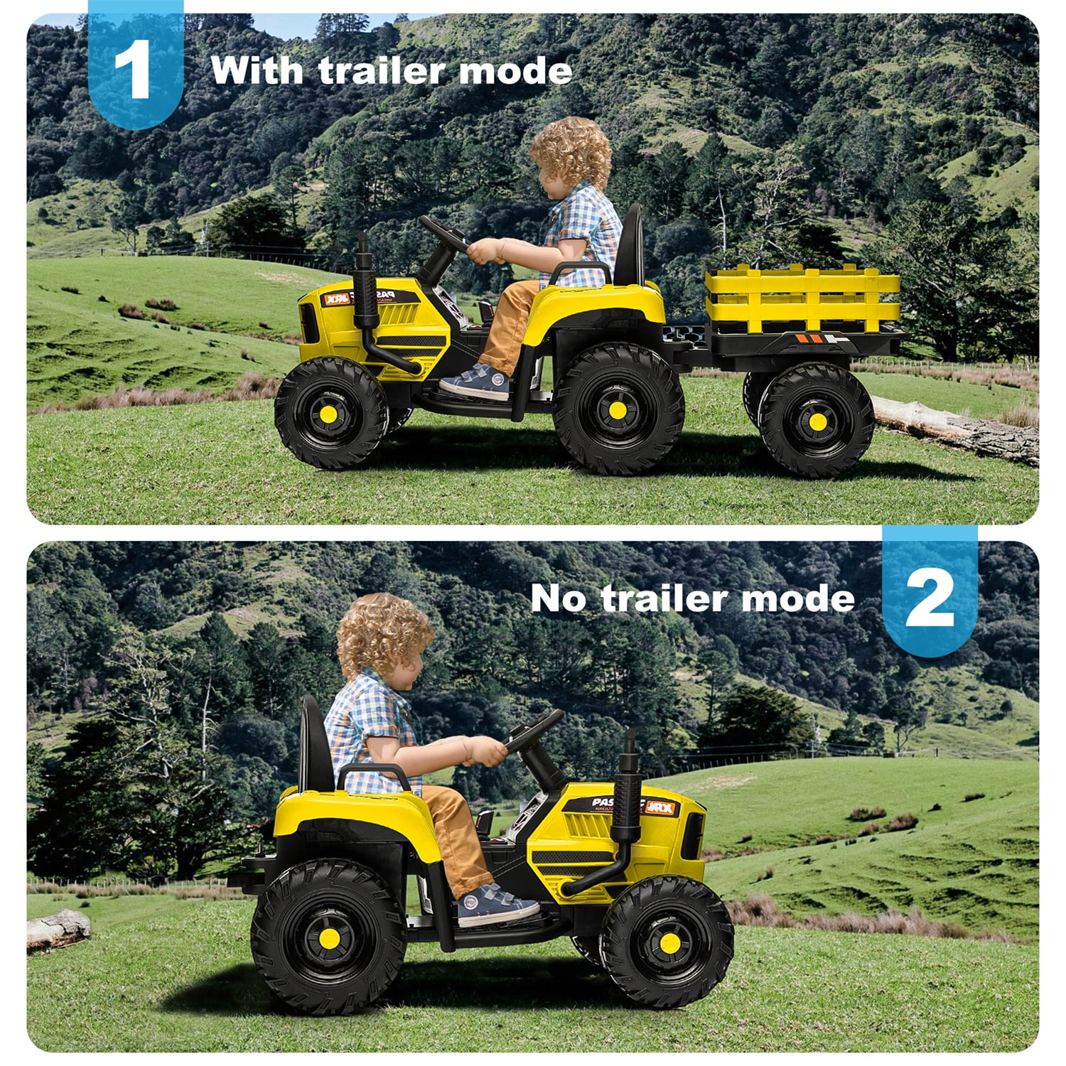 CIPACHO 12V Ride On Tractor with Trailer, Electric Kids Car with 2.4RC, 3 Speed Adjustable, USB, MP3, Power Display, 2 Point Safety Belt, Yellow CIPACHO 12V Ride On Tractor with Trailer, Electric Kids Car with 2.4RC, 3 Speed Adjustable, USB, MP3, Power Display, 2 Point Safety Belt, Yellow