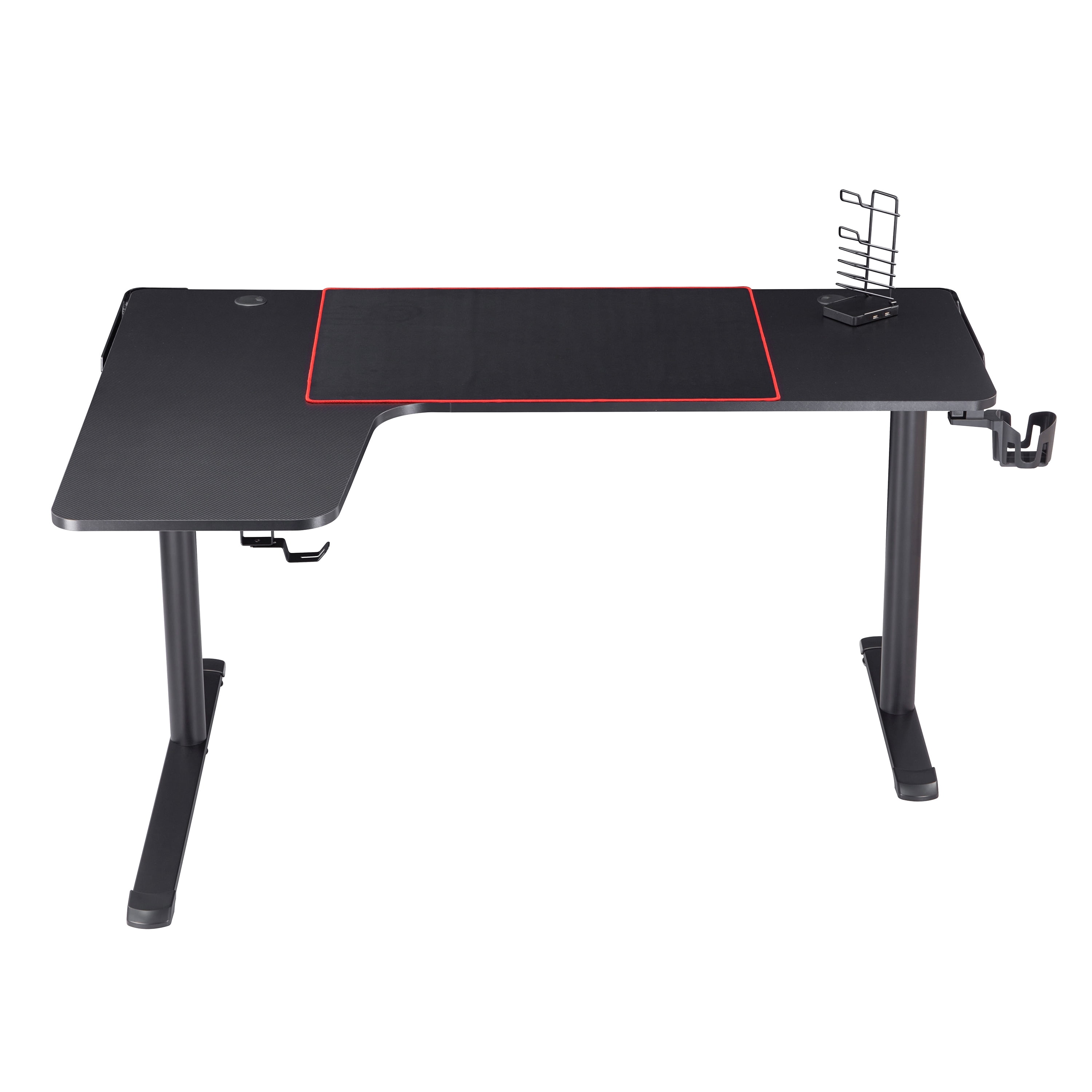 Devan Steel L-Shaped Gaming Desk with USB Ports, Black