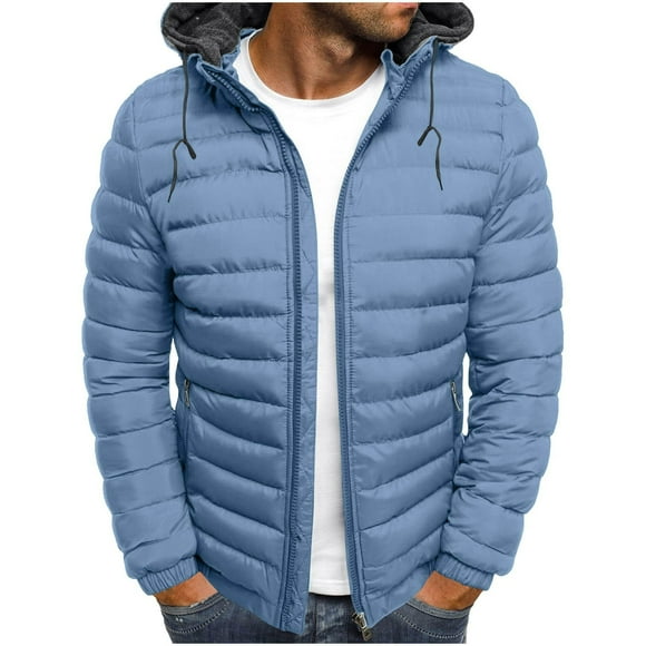 LNWUY Men's Puffer Jacket Winter Quilted Hooded Jackets Lightweight Warm Winter Coats Water-Resistant Windproof Insulated Coats Blue XS
