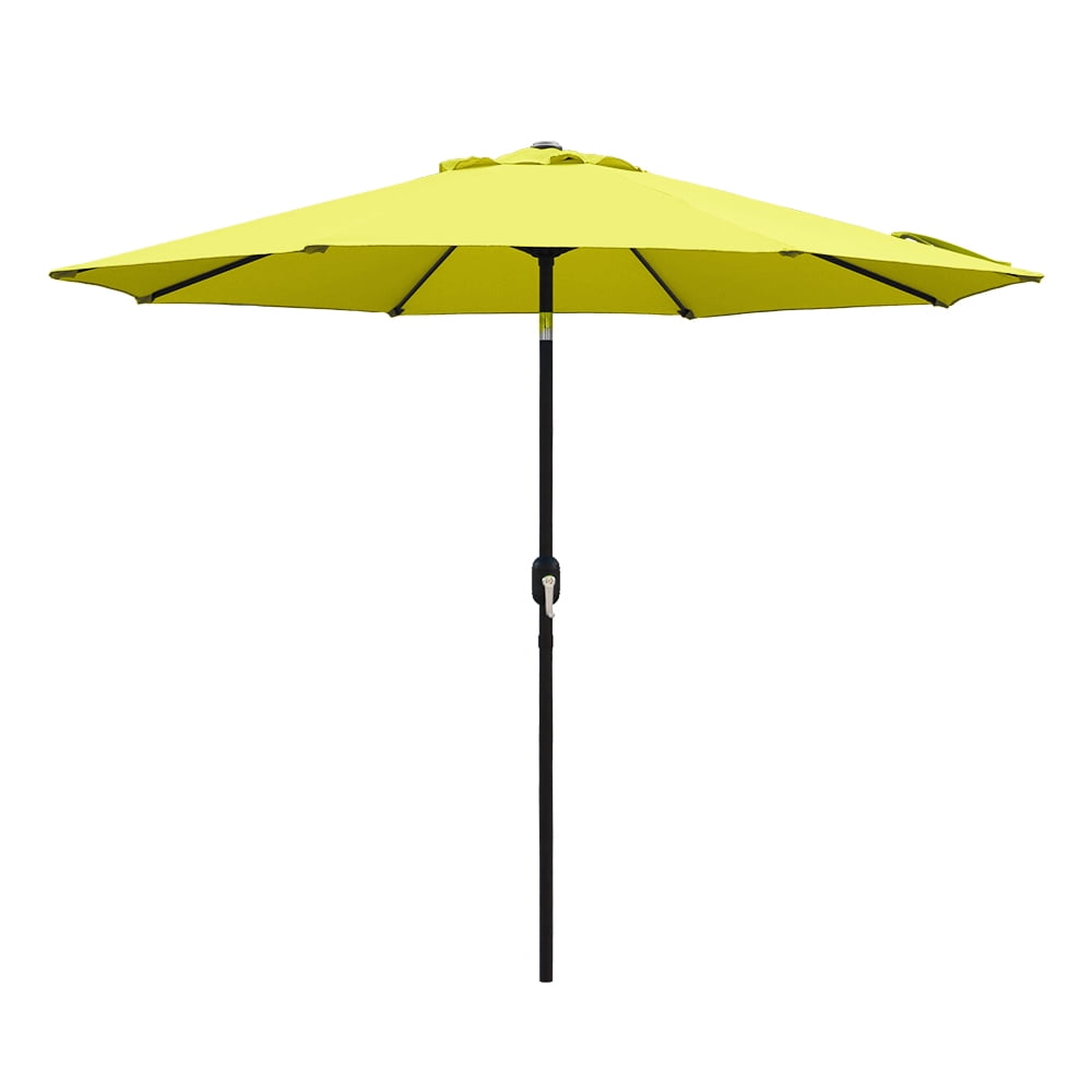 Kool Outdoor 9ft Patio Umbrella with Crank Handle and Push Button Tilt, Outdoor Market Umbrella with 8 Ribs - Yellow