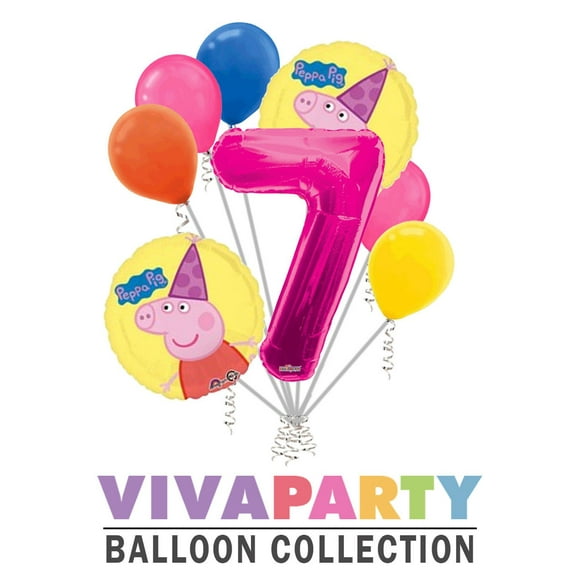 8 pc Peppa Pig Round Balloon Bouquet 7th Birthday Party Decoration Birthday