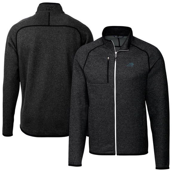 Men's Cutter & Buck  Heather Charcoal Carolina Panthers Big & Tall Mainsail Sweater-Knit Full-Zip Jacket