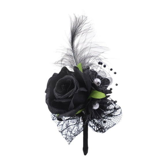 GUOOL Artificial Flower Wrist Corsage Bracelet for Anniversary Homecoming Ceremony black
