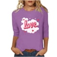 thumbnail image 2 of Mifsaly Valentines Day Shirts Women Bright Letter Print 3/4 Sleeve Tshirt Crewneck Loose Tunic Blouse Girlfriend Gifts Tops Pullover Work Going Out Funny Festival Daily Fashion Outfits M, 2 of 5