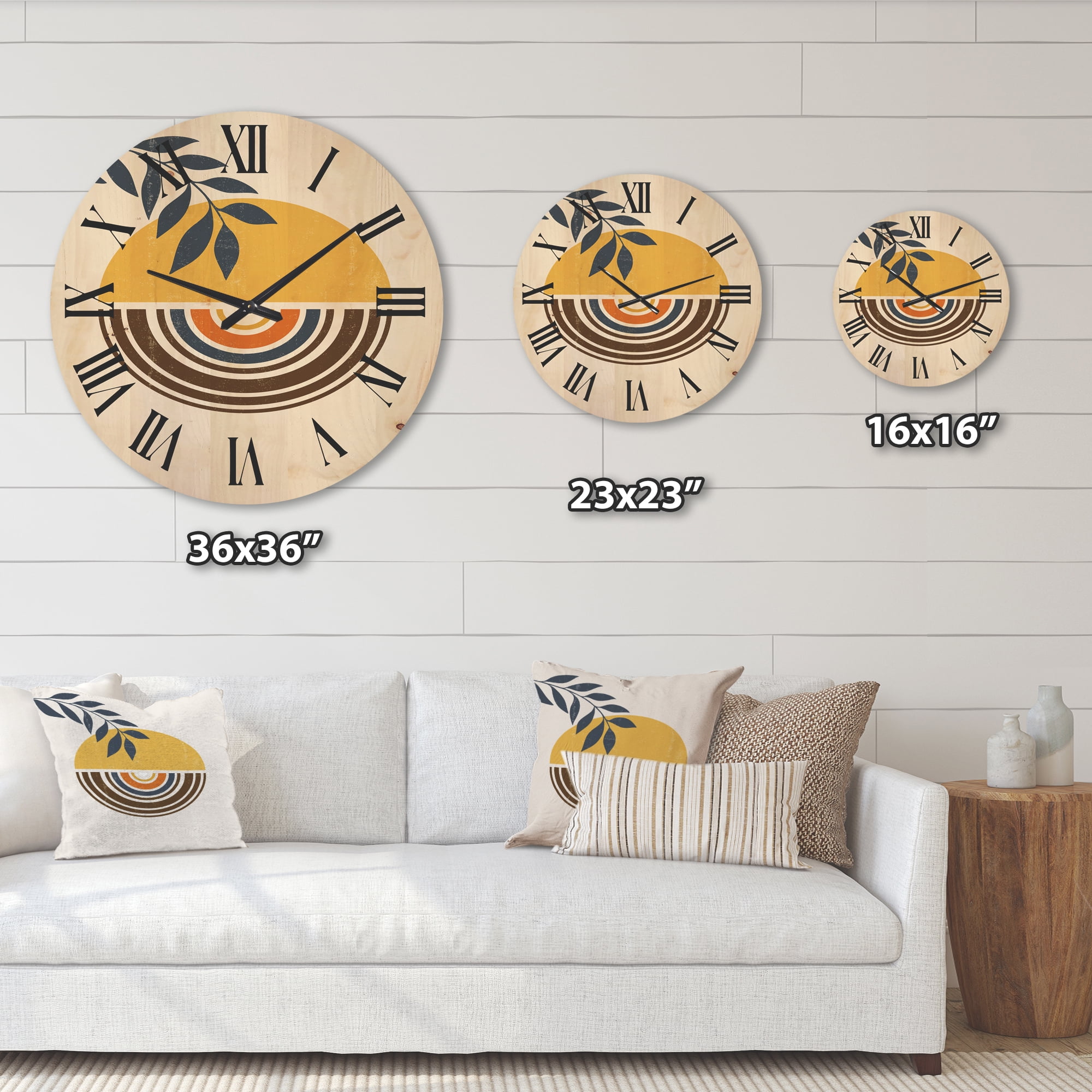 Designart 'Abstract Sun and Moon Leaves ' Modern Wood Wall Clock