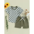 thumbnail image 2 of Biekopu Baby Boys Shorts Set, Short Sleeve Crew Neck Plaid T-shirt with Shorts Summer Outfit, 2 of 9
